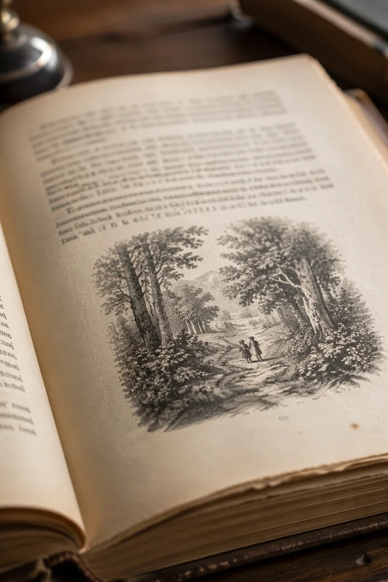Open Vintage Storybook on Wooden Desk