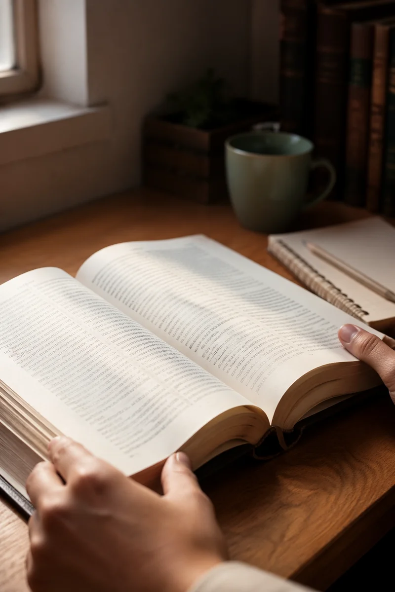 Open Study Book in Morning Light