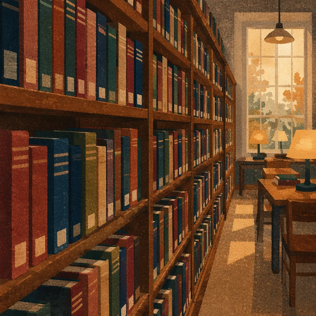 Organized Library Bookshelf Spine View