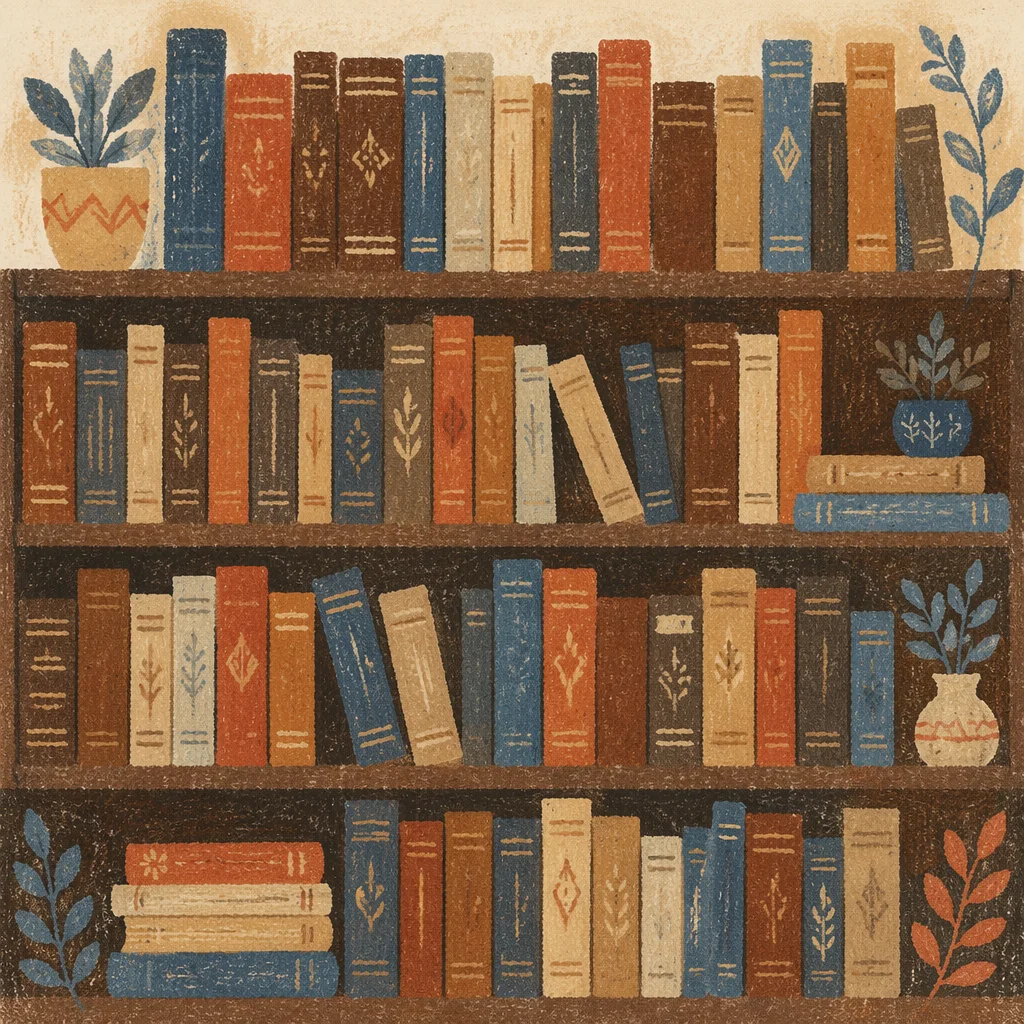 Organized Vintage Library Bookshelf Spine View