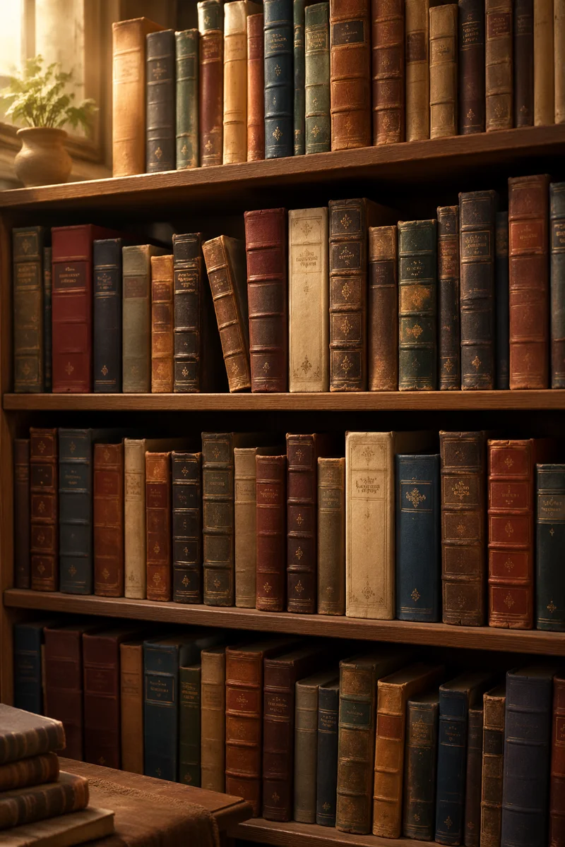 Vintage Library Bookshelf Spine View