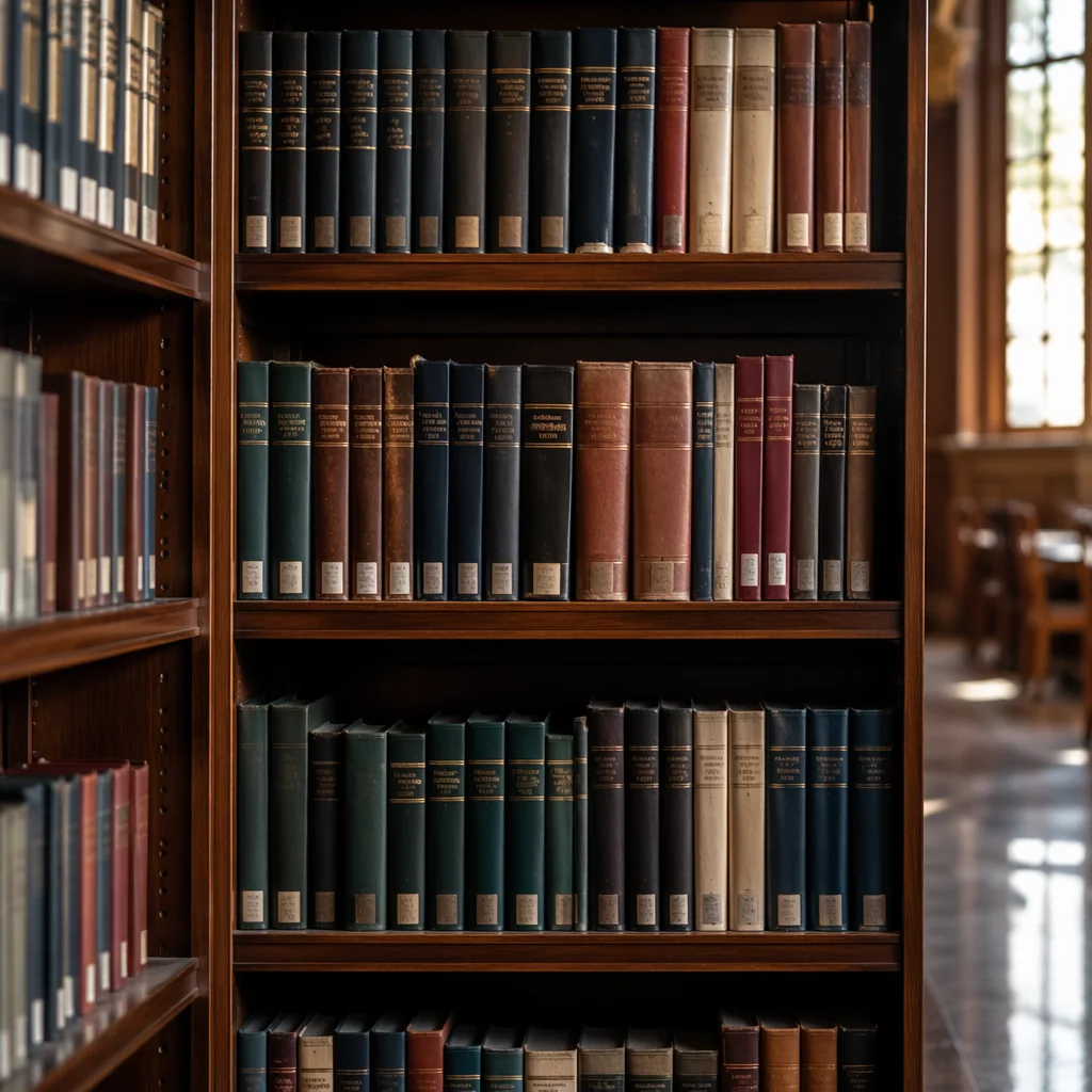 Organized Library Bookshelf Spine View