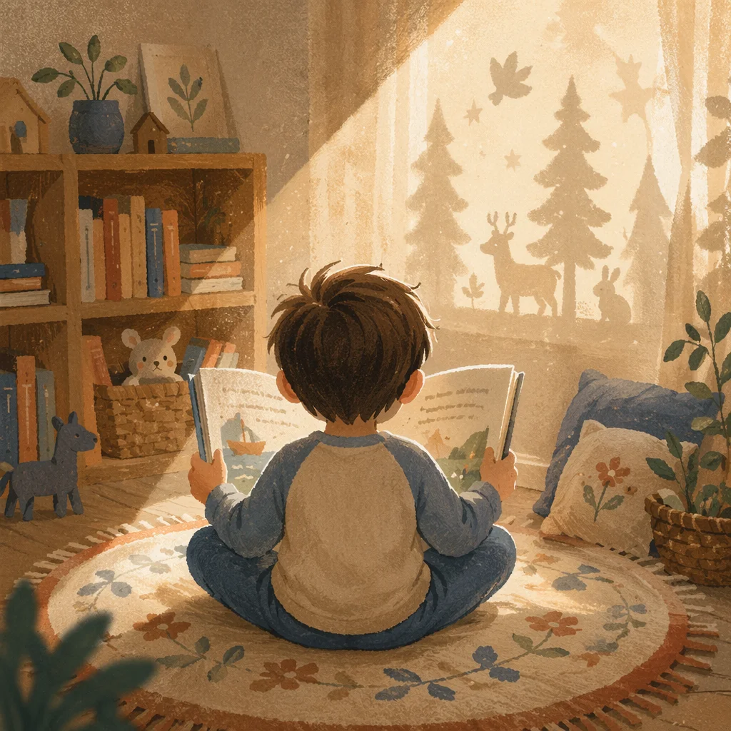 Child Reading in Quiet Wonder