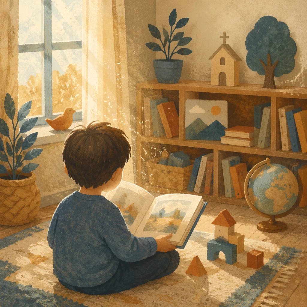 Child Reading With Quiet Wonder