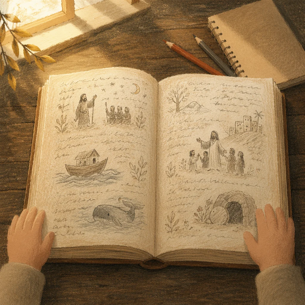 Child Reading Storybook in Warm Afternoon Light