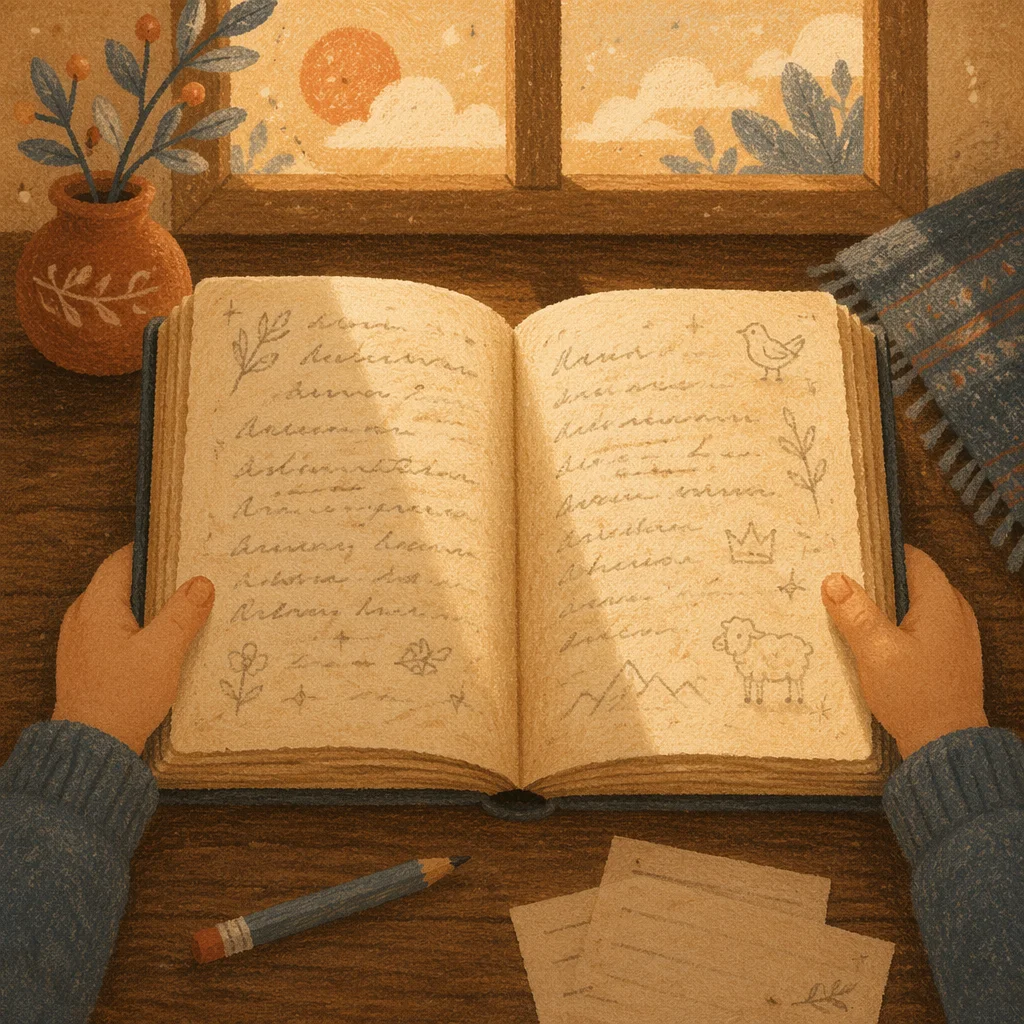 Child Reading an Old Book in Wonder