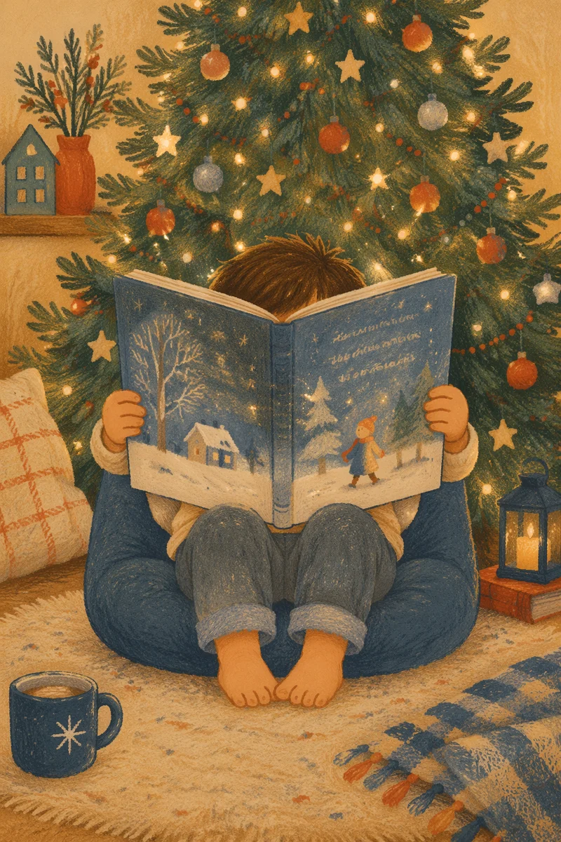 Child Reading Magical Winter Picture Book