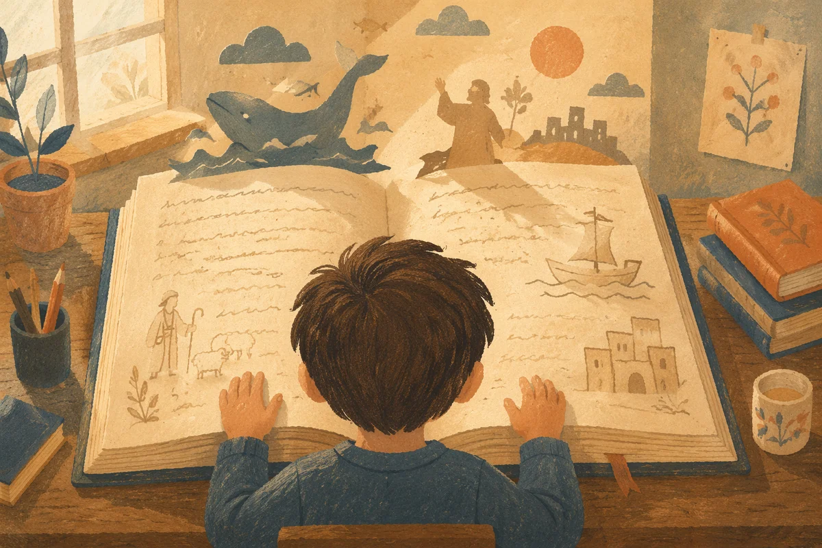 Child Reading Storybook in Quiet Wonder