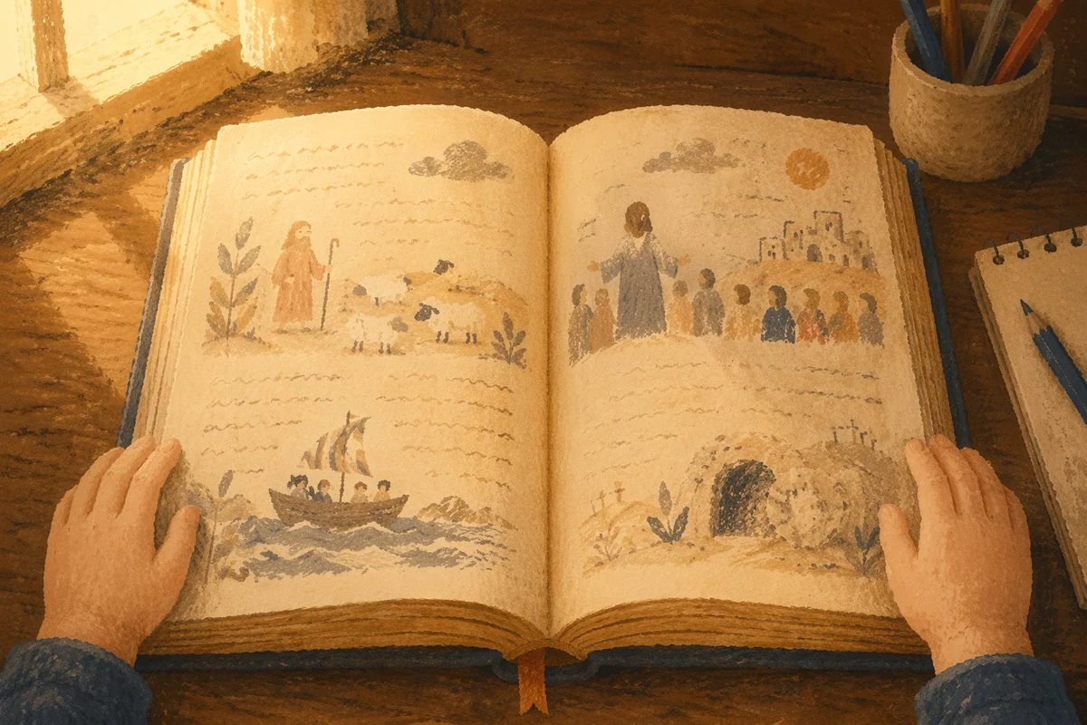 Child Hands Beside Wonder Filled Storybook