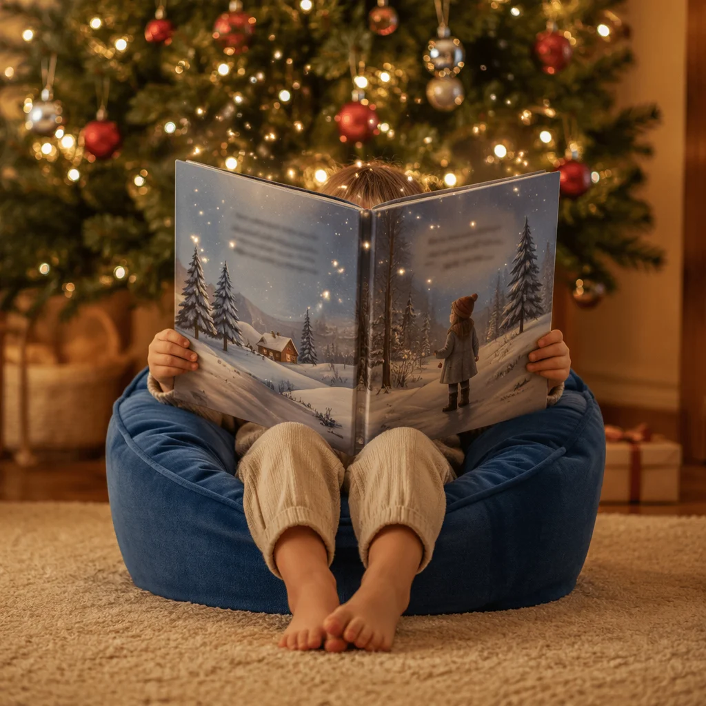 Child Reading Magical Winter Storybook