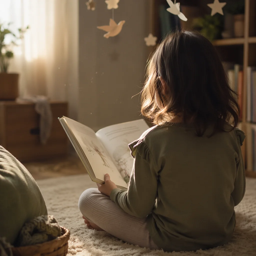 Child Reading with Morning Wonder