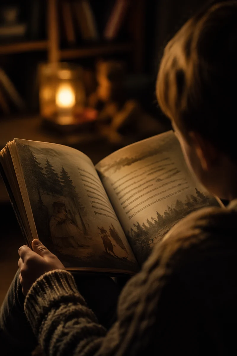 Child Reading Storybook in Warm Wonder
