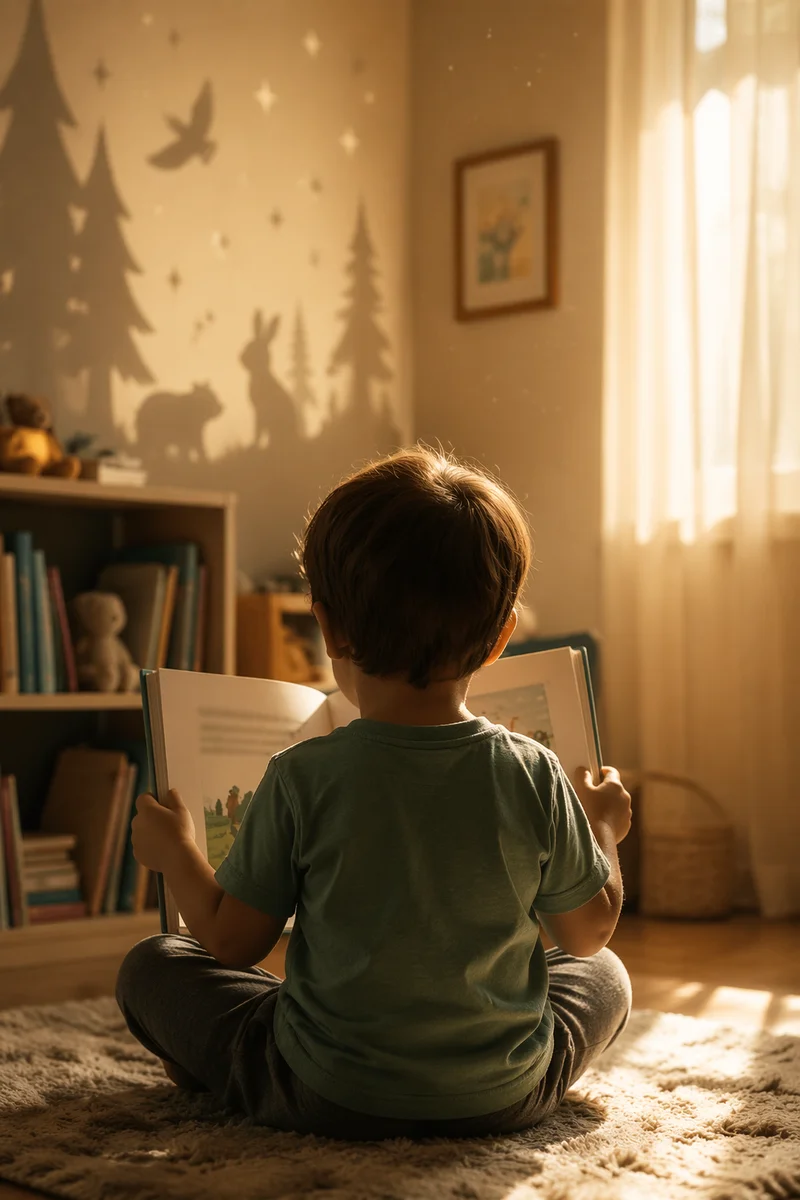 Child Reading in Cozy Wonder Nook