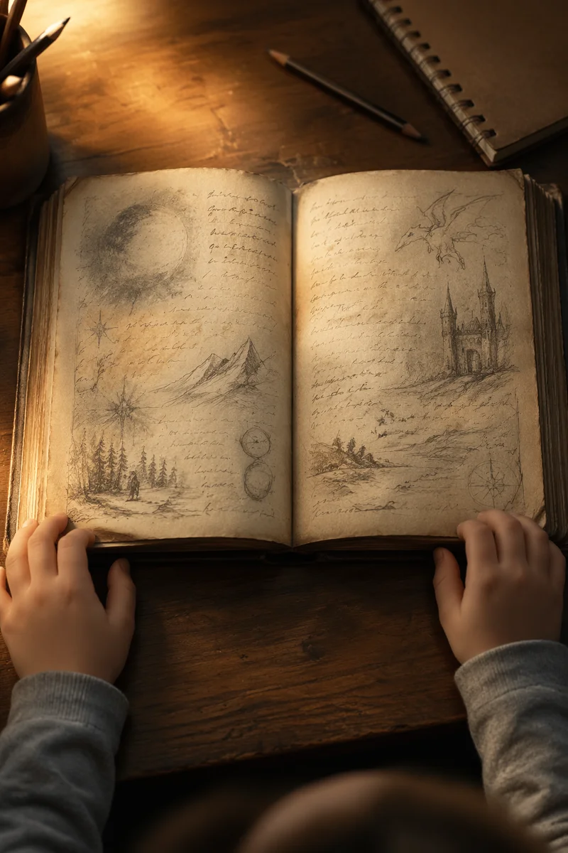 Child Hands Exploring a Magical Storybook