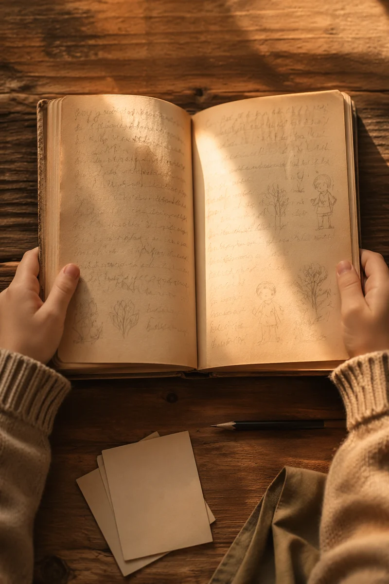Child Reading an Old Book in Wonder