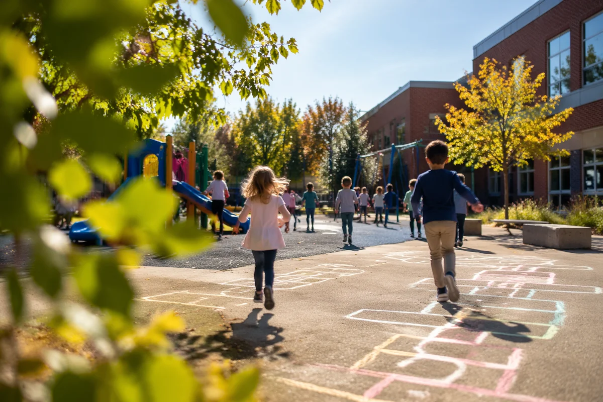 Children Playing at School Recess Playground