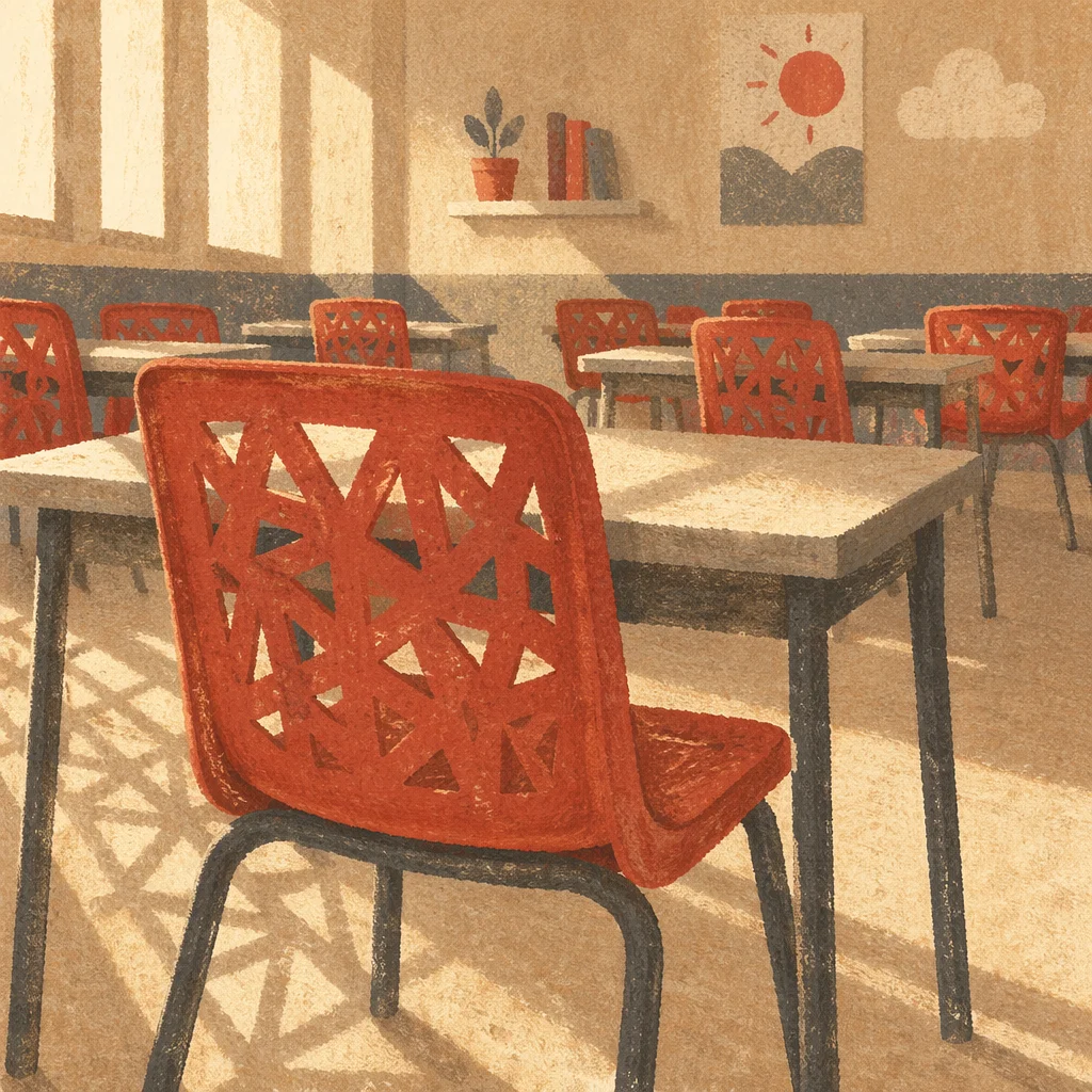 Empty Classroom Desks in Morning Sunlight