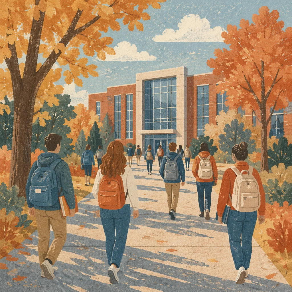 Autumn College Walkway with Students