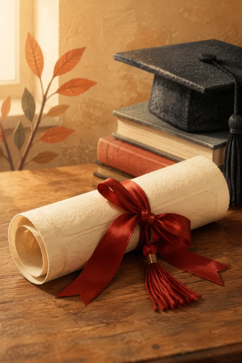 Diploma Scroll with Red Ribbon Close Up