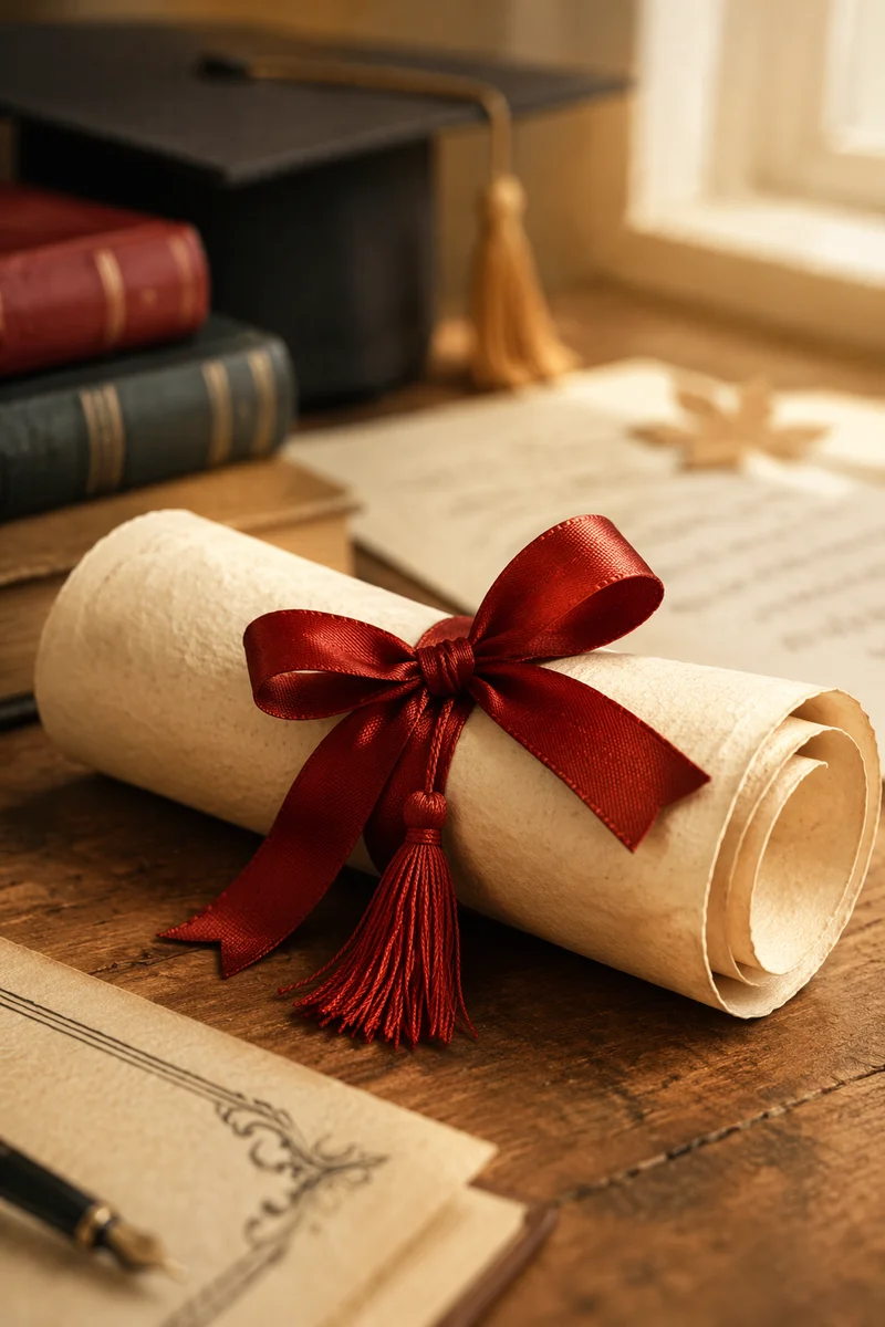Diploma Scroll with Red Ribbon Close-Up