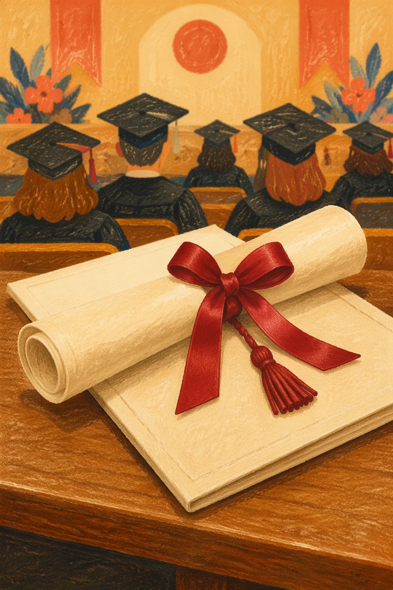 Diploma Scroll with Red Ribbon Close Up