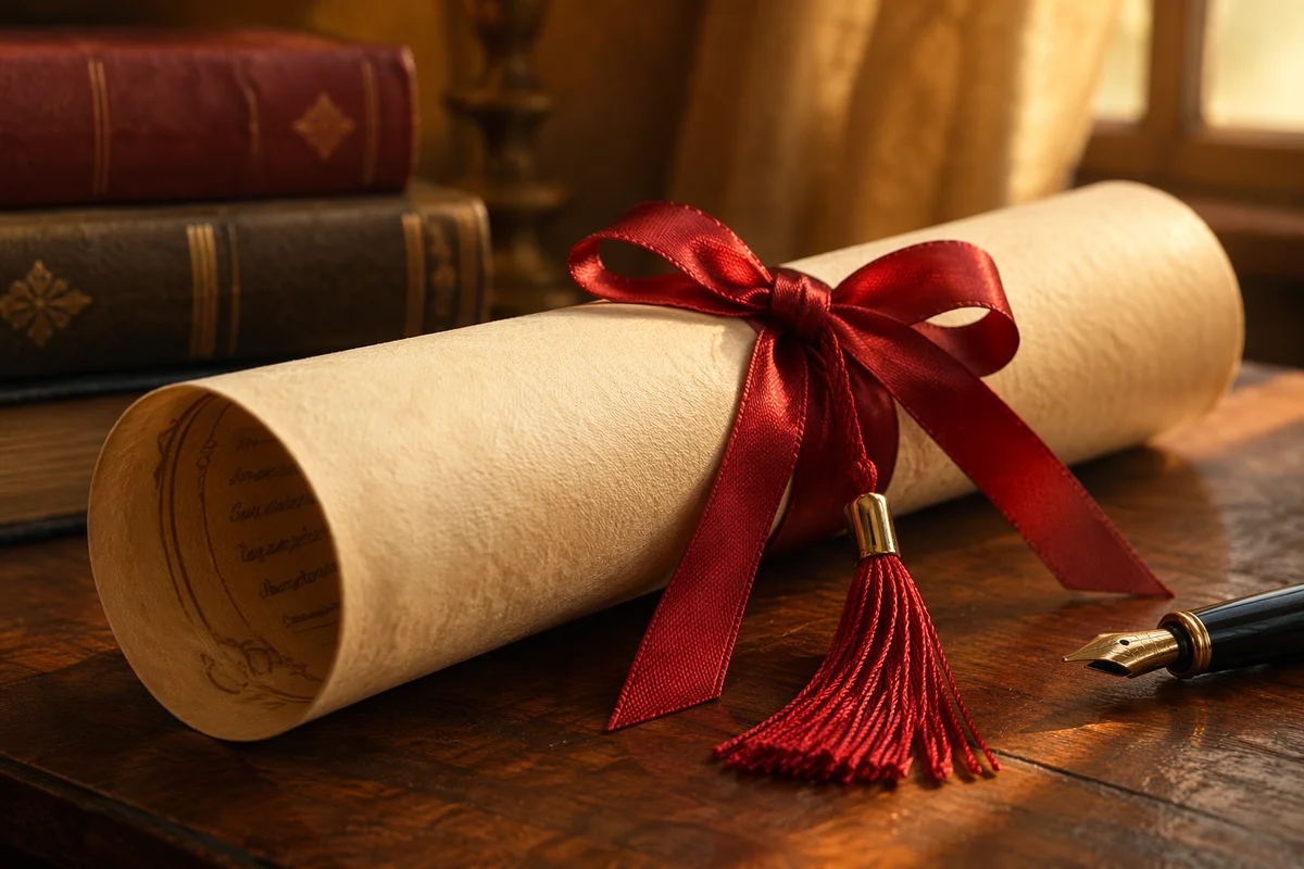 Diploma Scroll with Red Ribbon Close-Up