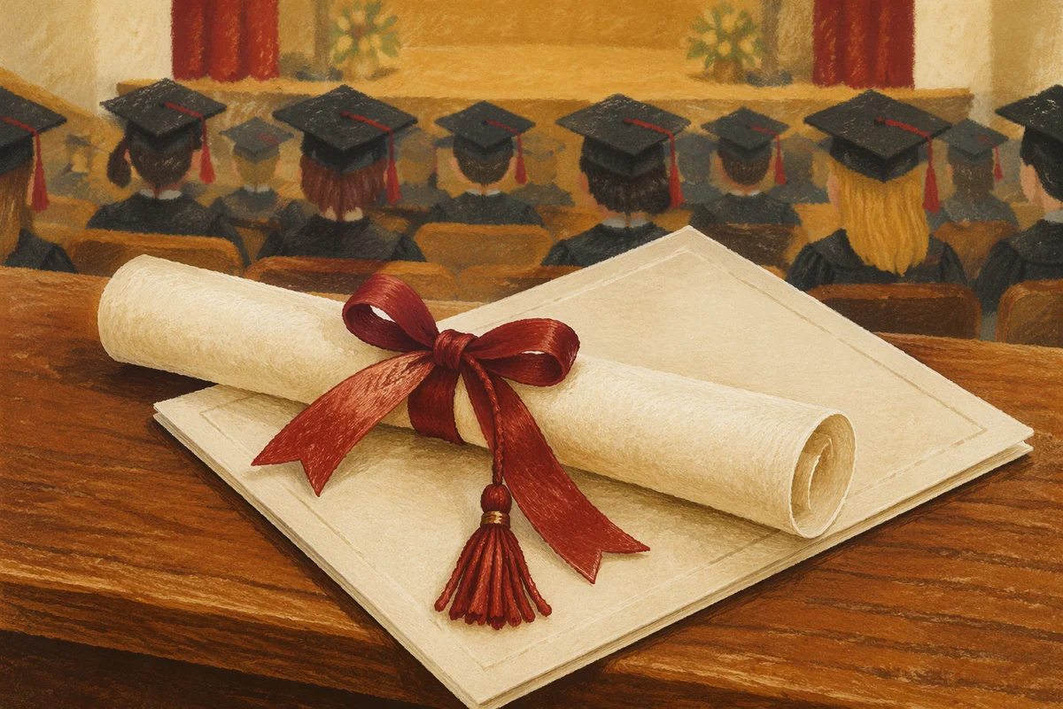 Diploma Scroll with Red Ribbon Close-Up