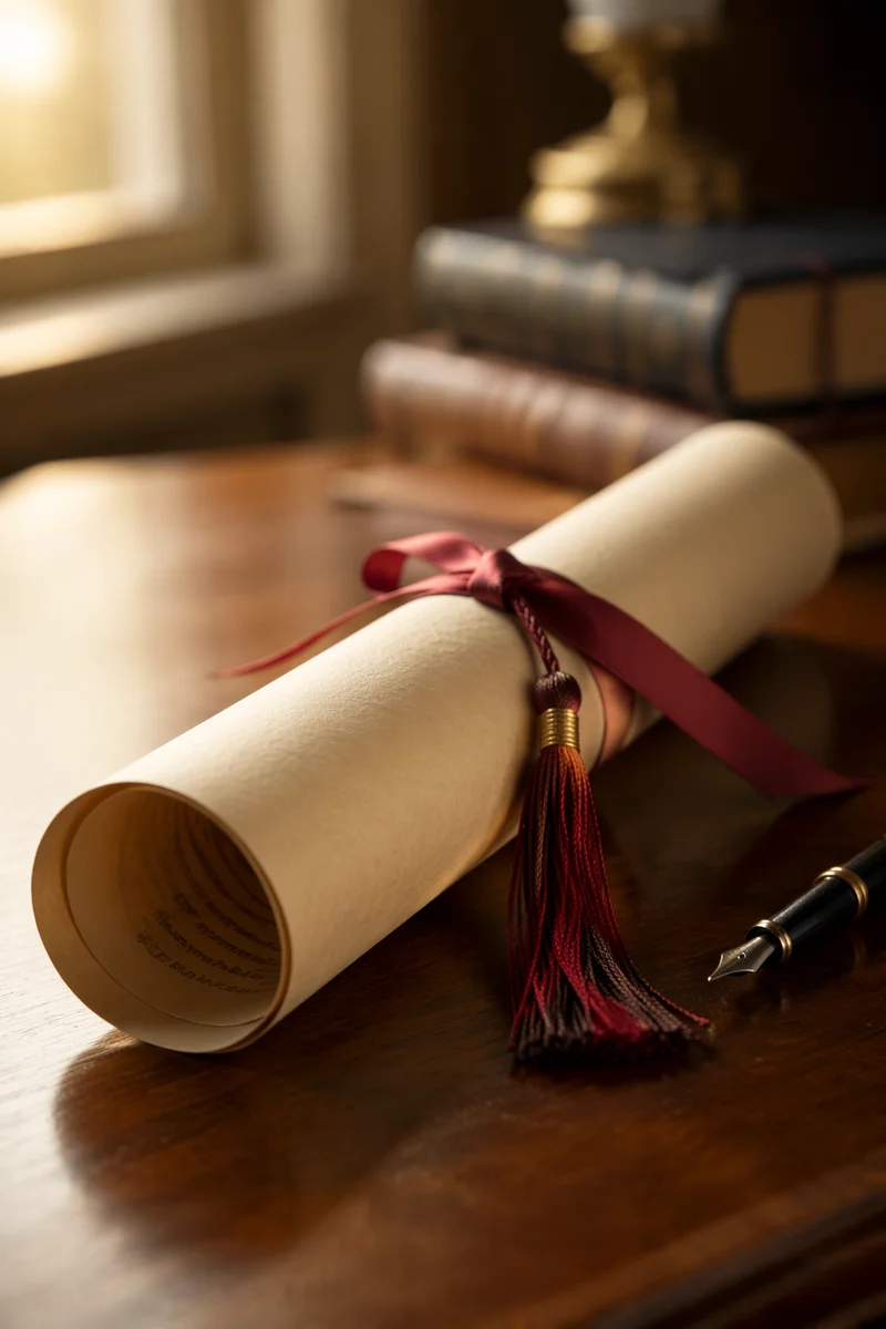 Diploma Scroll with Red Ribbon Close-Up