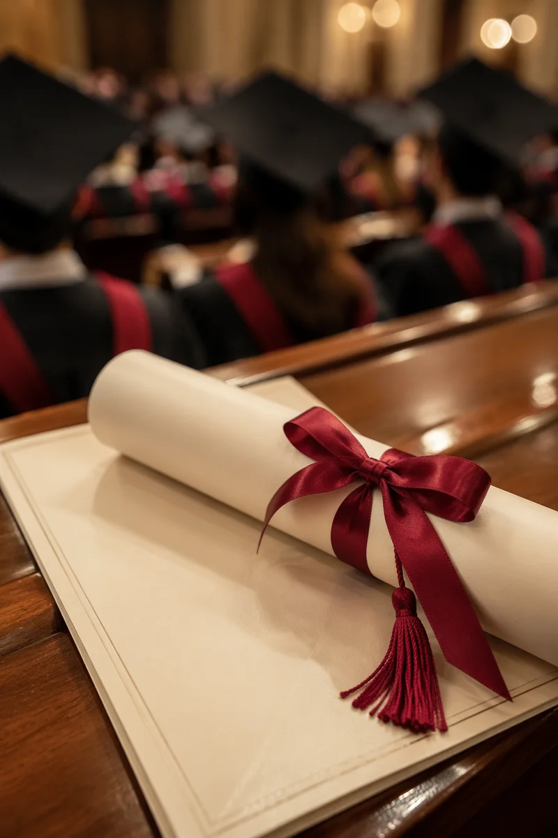 Diploma Scroll with Red Ribbon Close-Up