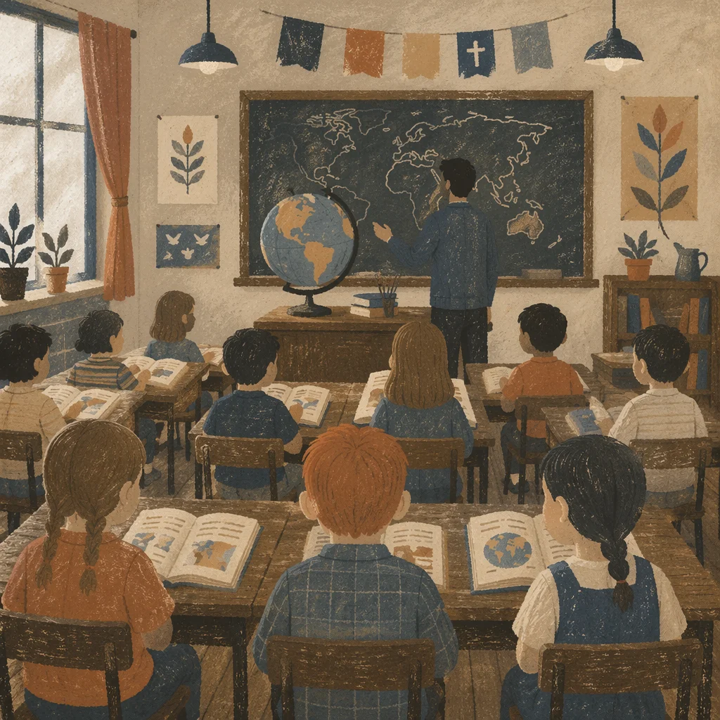 Vintage Geography Lesson with Classroom Globe
