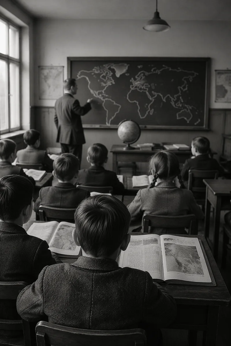 Vintage Classroom Globe Geography Lesson Scene