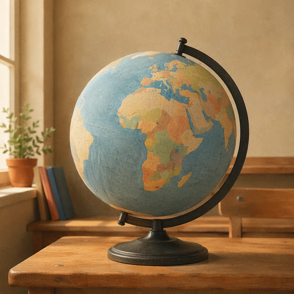 Classroom Geography Globe on Wooden Desk