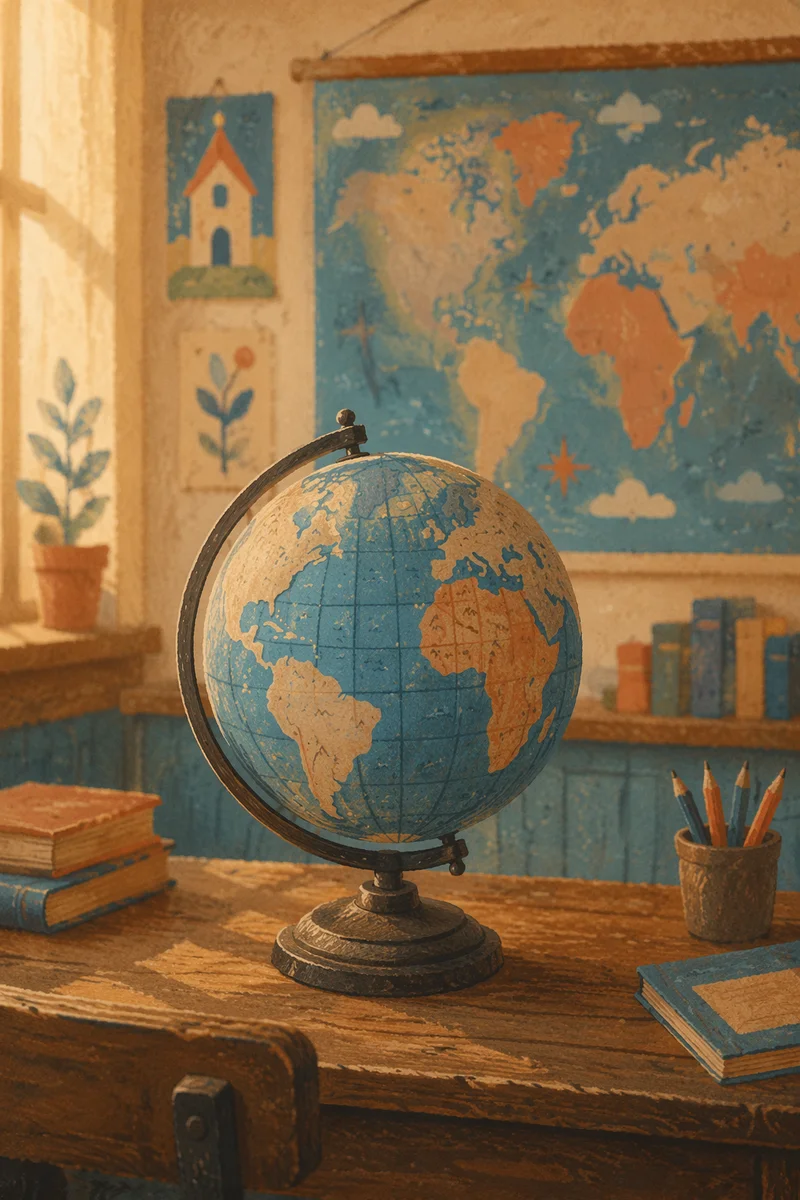 Vintage Classroom Globe with World Map