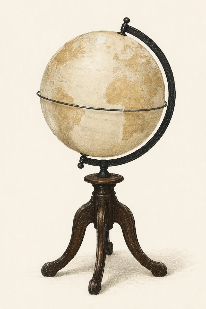Vintage Classroom Globe on Wooden Tripod