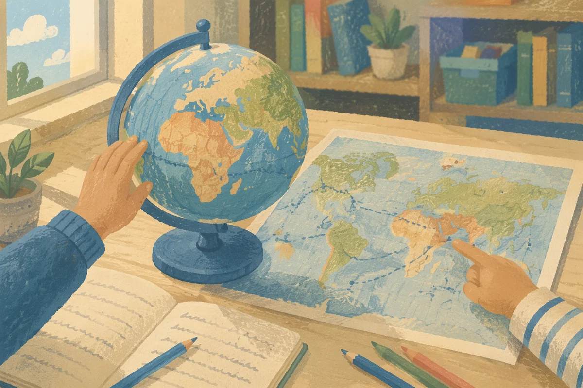 Children Exploring Globe and World Map