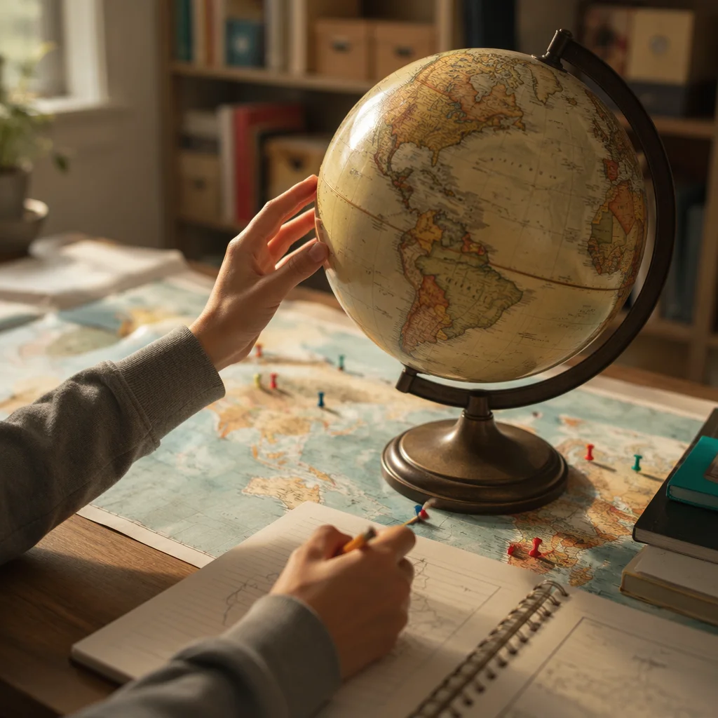 Vintage Globe and World Map Study