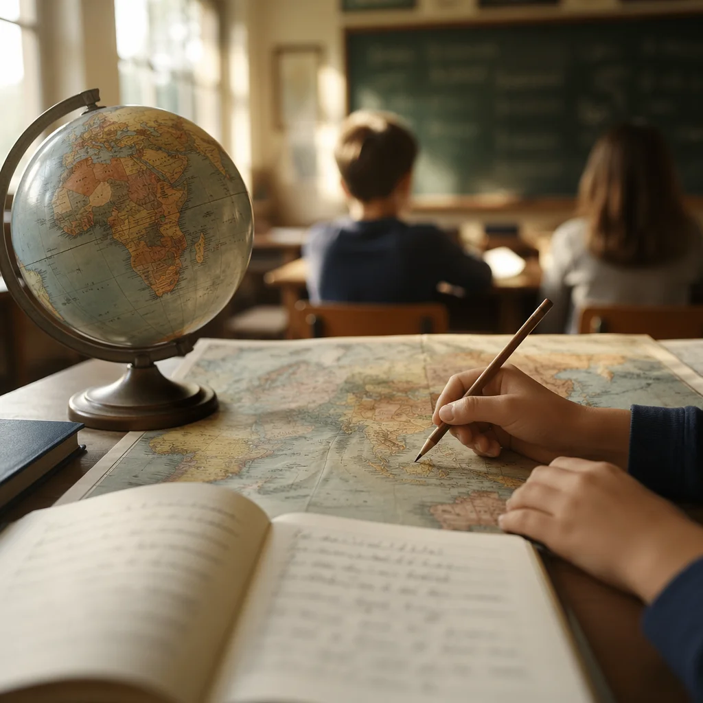 Warm Classroom Geography Lesson with Globe