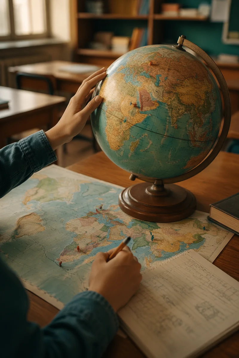 Vintage Globe and World Map Study