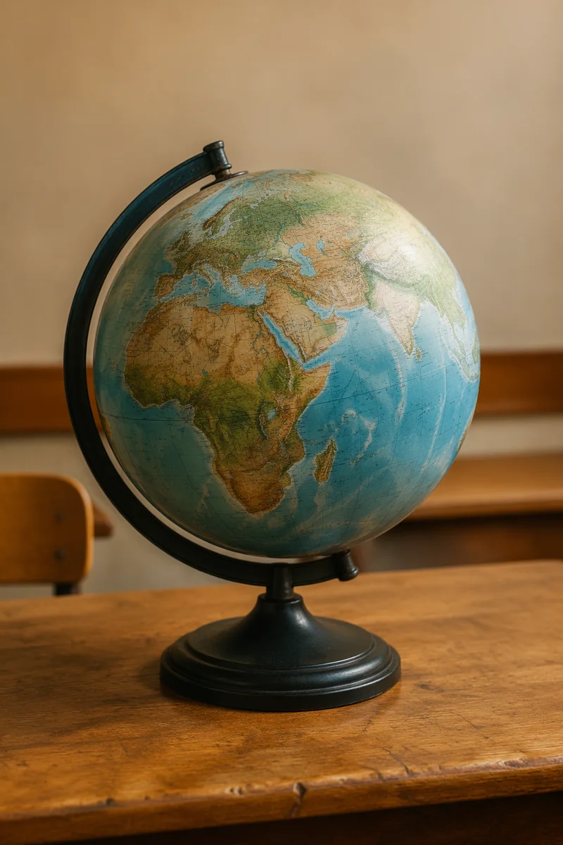Classroom Globe on Warm Wooden Desk