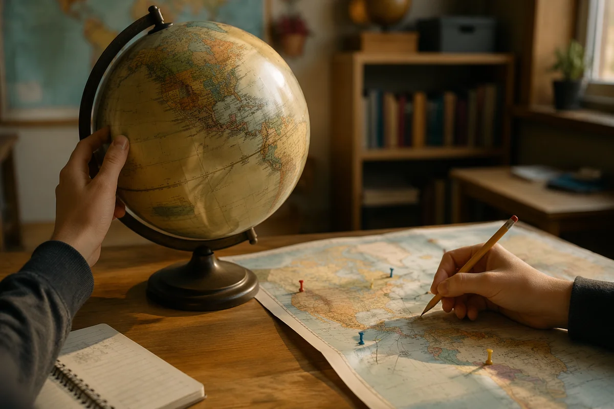 Vintage Globe and World Map Study
