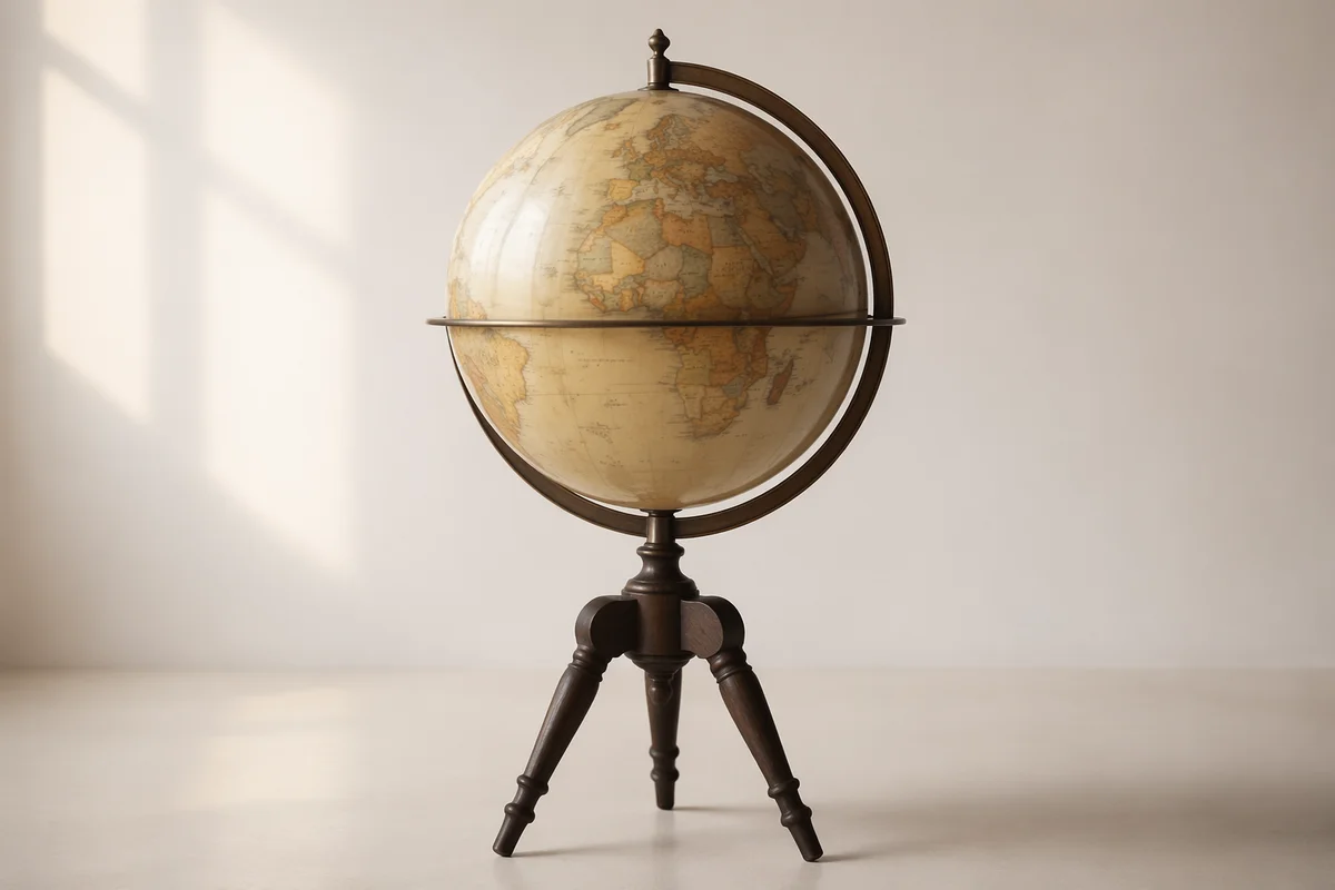 Vintage Classroom Globe on Wooden Tripod