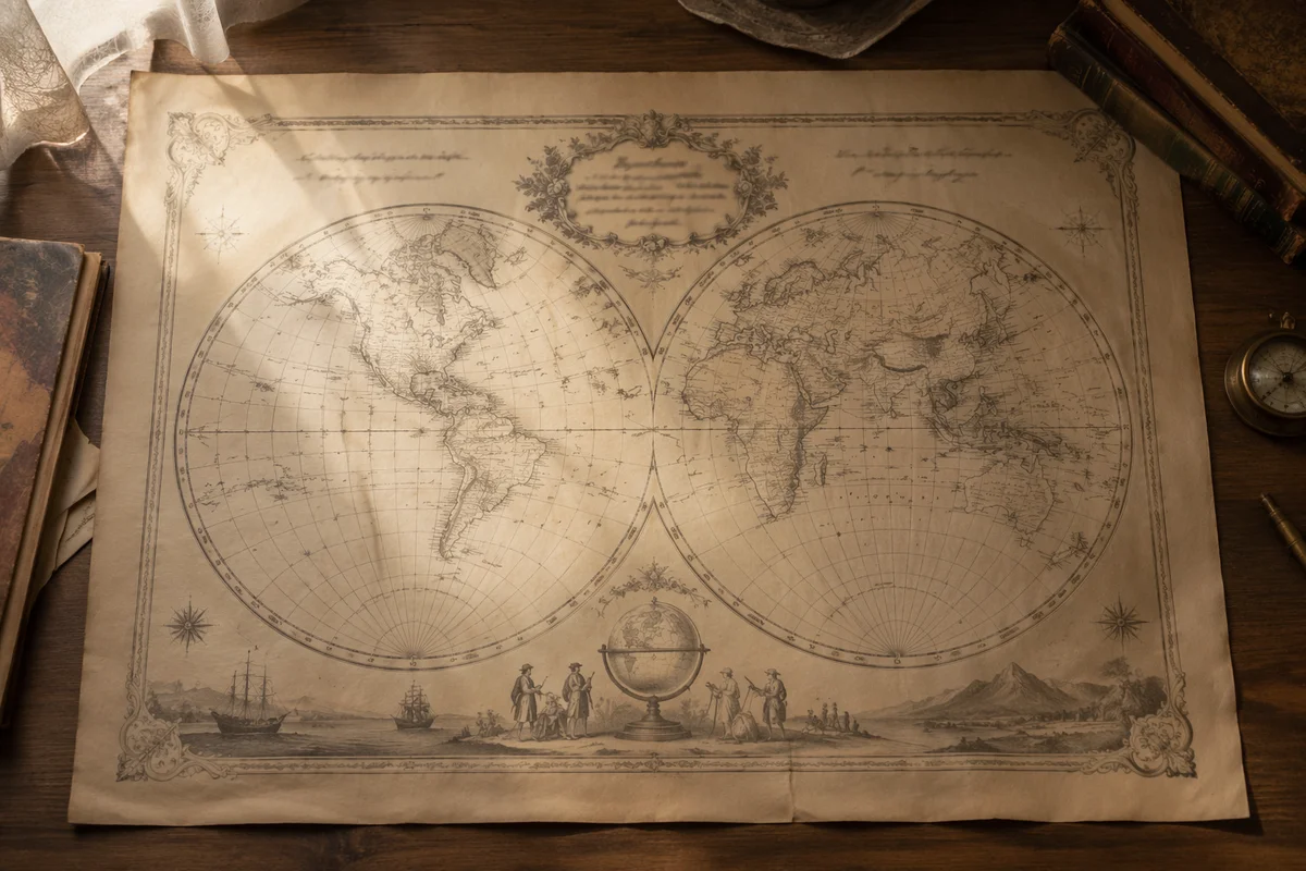 Antique Geography Lesson World Map