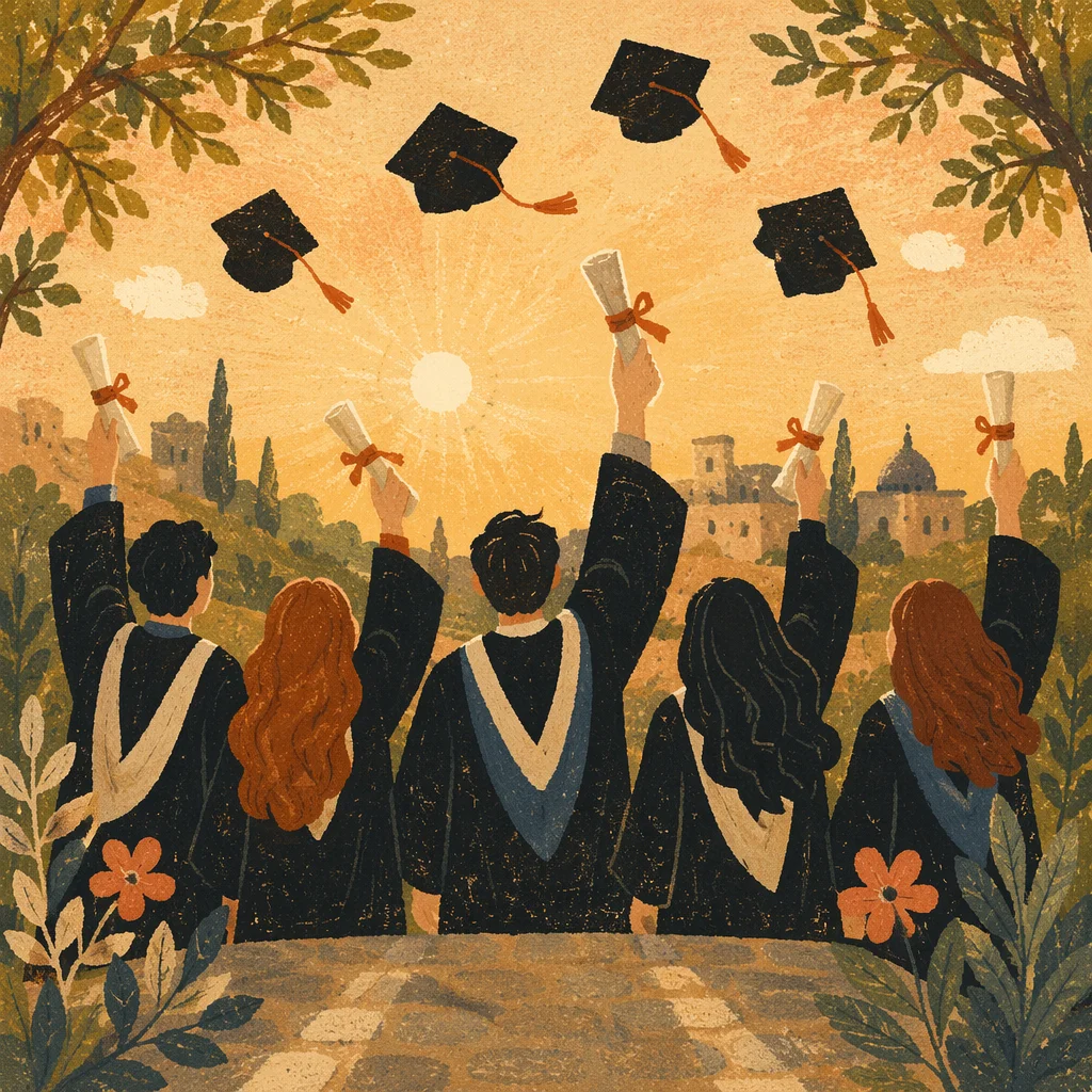 Golden Hour Graduation Celebration in Courtyard