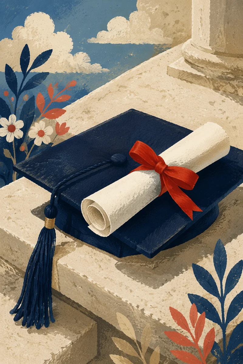 Graduation Cap and Diploma Celebration Scene