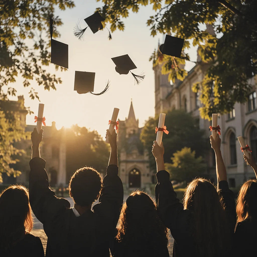 Golden Hour Graduation Celebration in Courtyard