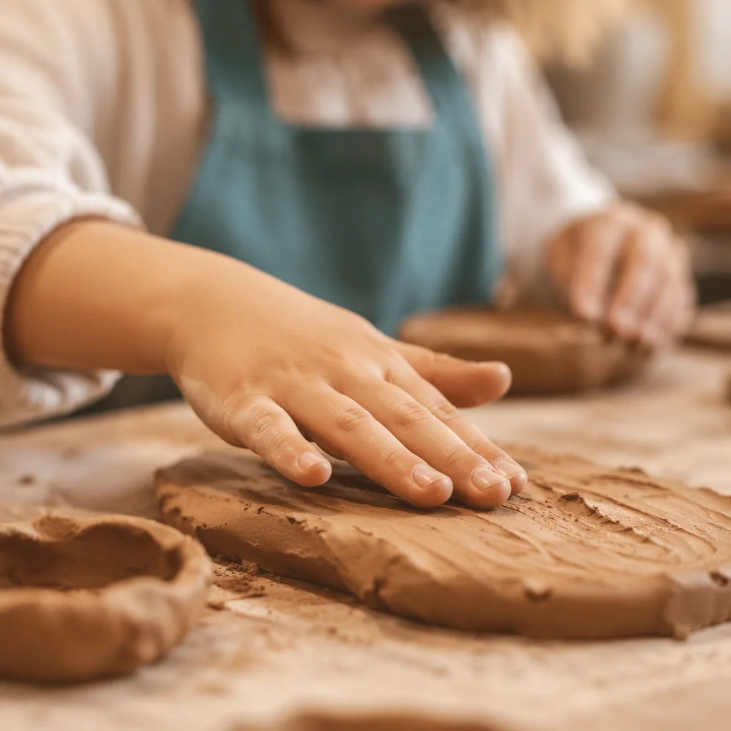 Student Hands Shaping Clay in Art Class