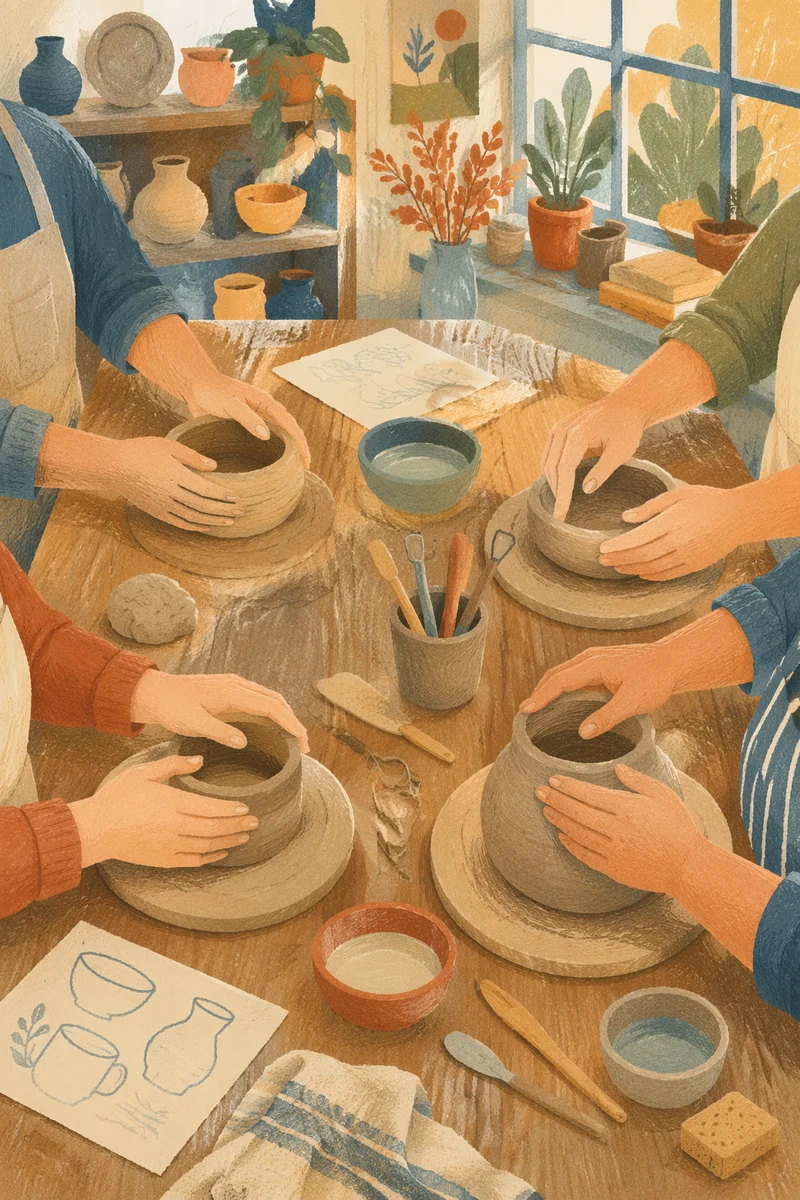 Hands Molding Clay in Adult Art Class