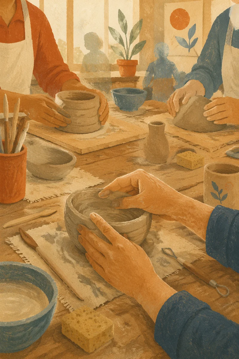 Hands Shaping Clay in Art Class