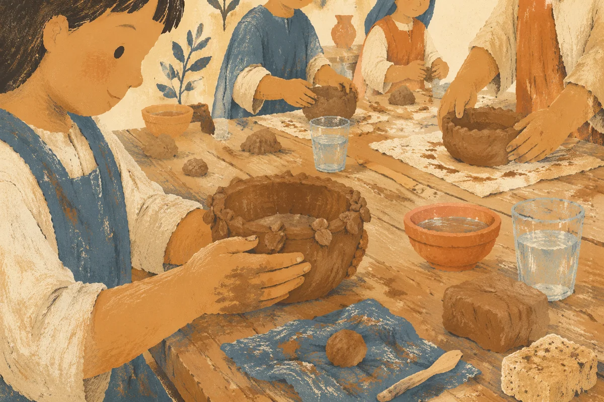 Students Molding Clay in Art Class