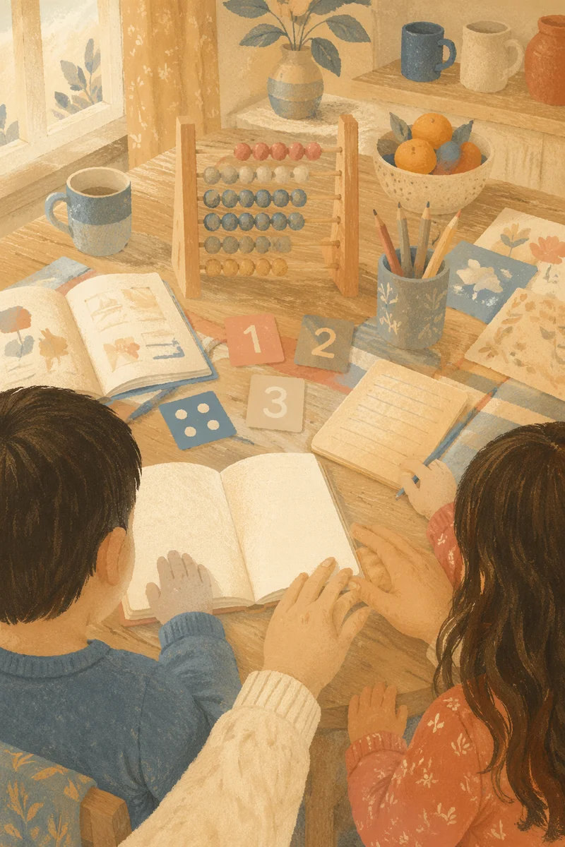 Sunlit Homeschool Learning at Kitchen Table
